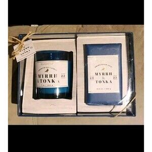 Blksmith Myrrh Tonka Soy Candle & Bar Soap NIB Mens Bath Fathers Day Gift Set